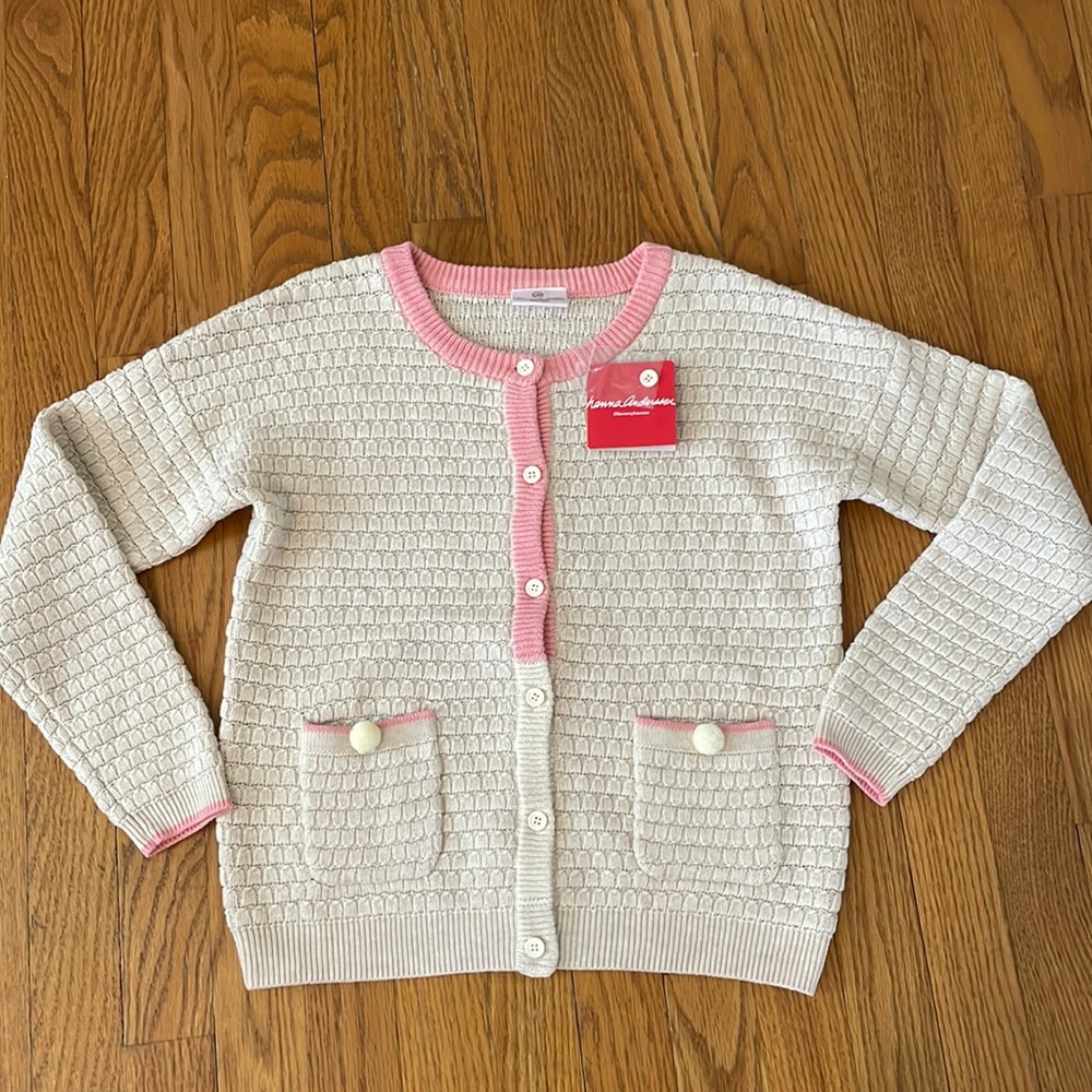 NWT - Hanna Andersson knit cardigan sweater wool blend beige pink button down